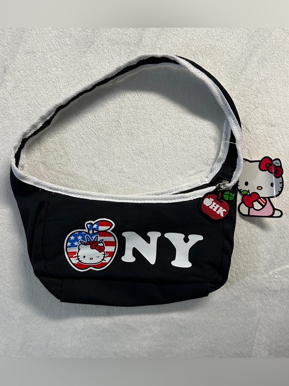 HELLO KITTY 2010 new york b&w graphic red apple short shoulder bag, NWT.